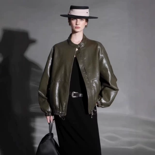 帅气机车风羊皮皮衣女2026春季新款高级感立领真皮夹克百搭短外套