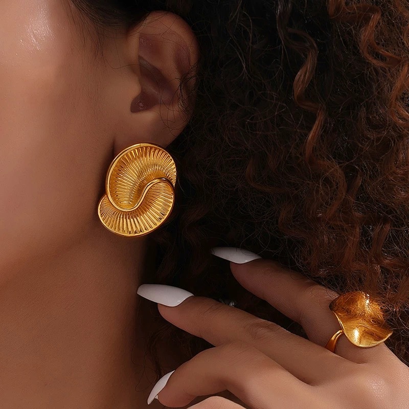 ins风欧美风时尚纹理螺旋耳环网红同款不对称小众大气耳钉女