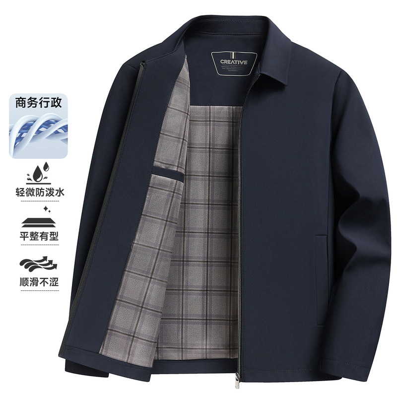 Cross-Border Hot-Selling Spring and Autumn New Style Solid Color Lapel Jacket for Men, Middle-Aged Business Casual Executive Uniform