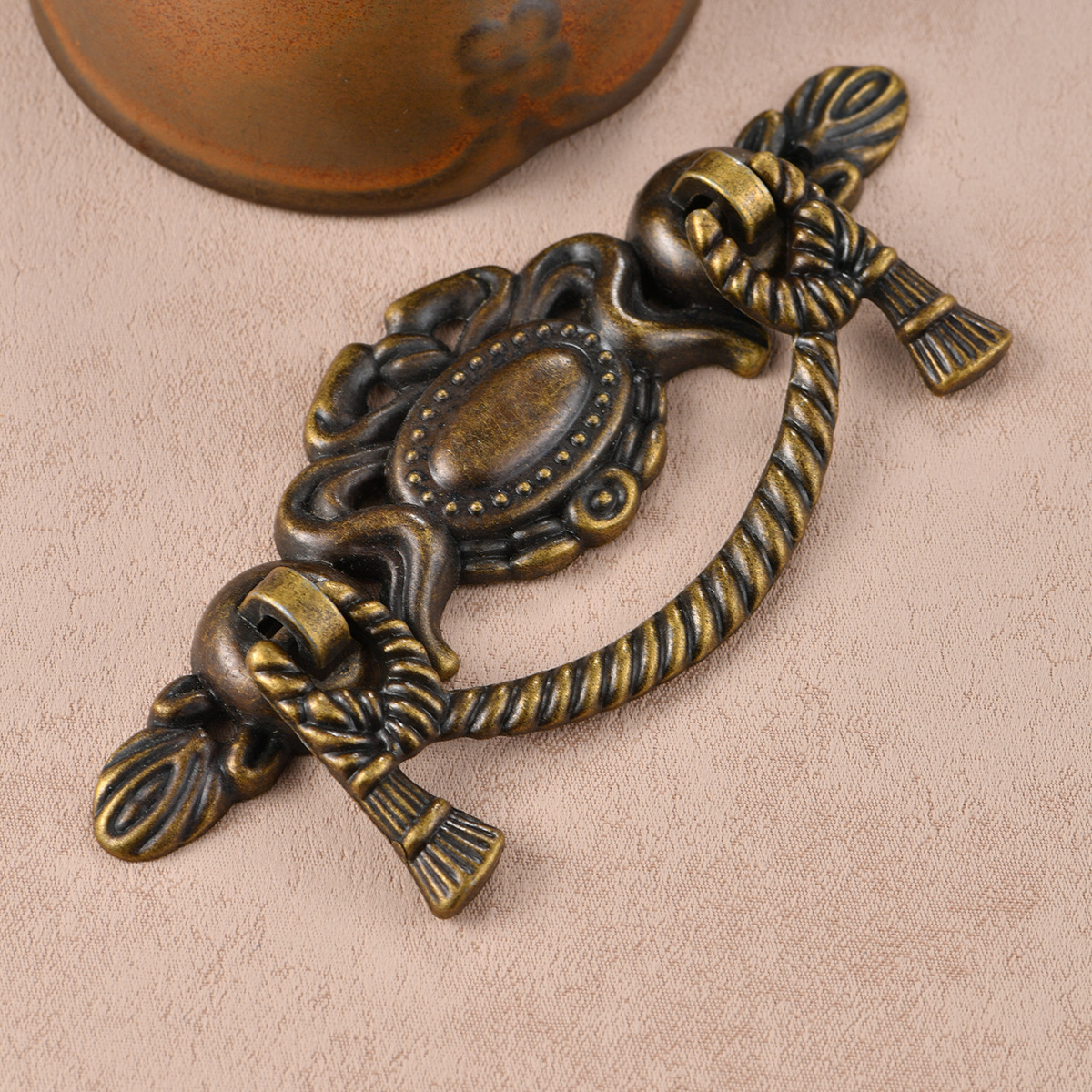 Jingmao Traditional Chinese Style Home Furnishing Antiqued Alloy Handle Retro Drawer Cabinet Pull, Qing Bronze, Hole Spacing 62mm