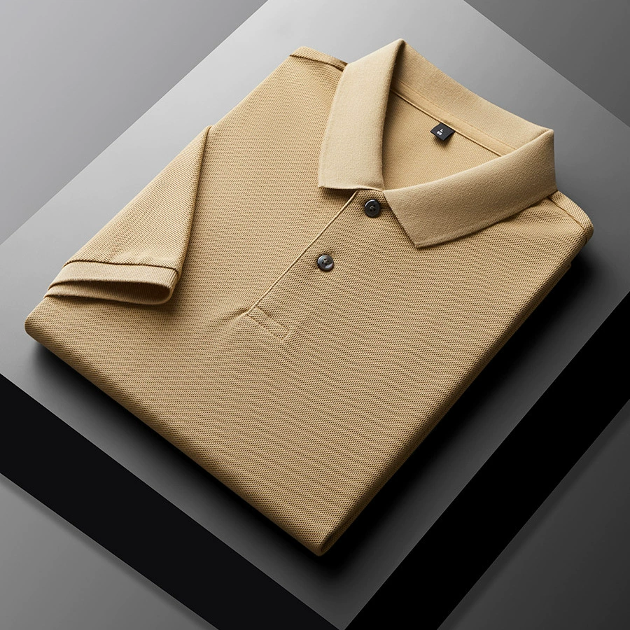 Мужская футболка из 100 хлопка с короткими рукавами, летняя тонкая рубашка-поло среднего возраста, деловая повседневная футболка без железа, однотонная футболка, модная