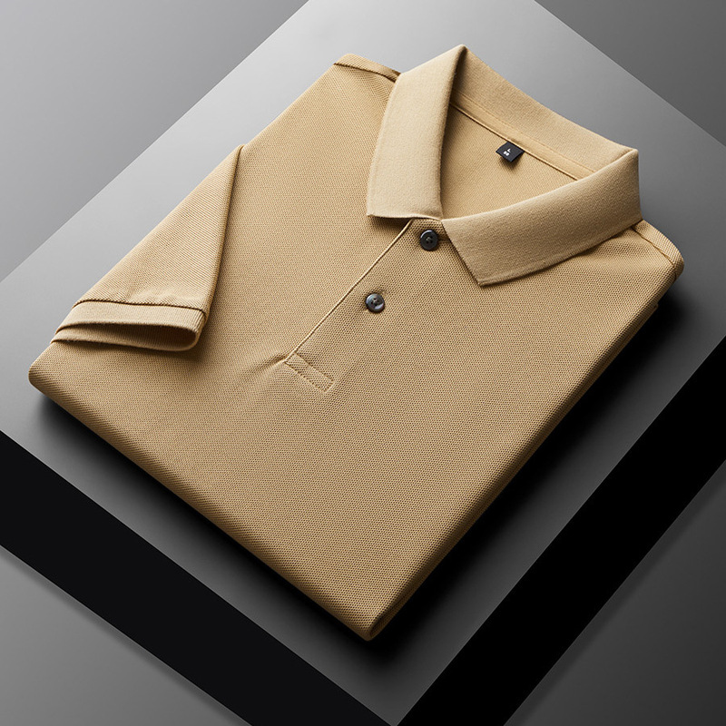 100 Cotton Short-Sleeved Men's T-Shirt Summer Thin Polo Shirt Middle-Aged Business Casual No-Iron Pure Color Top T-Shirt Trendy