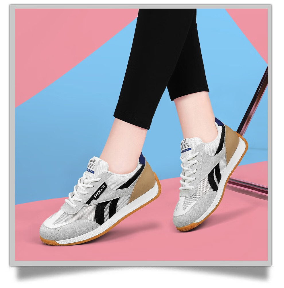 Giày thể thao nữ Dunhu dáng sneaker lưới thoáng khí, phối trắng học sinh xuân hè — Trắng cam 58369-1, 58369 Trắng xám Xuân Thu, Màu xám trắng 58369-1, 58369 Trắng cam Xuân Thu chi tiết 10