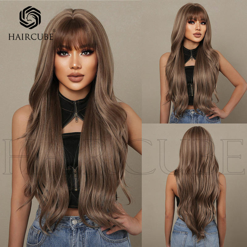 HAIRCUBE 24inch European and American style gradient brown long curly wig wig female wigs cross-border supply HAIRCUBE 24inch European and American style gradient brown long curly wig wig female wigs cross-border supply