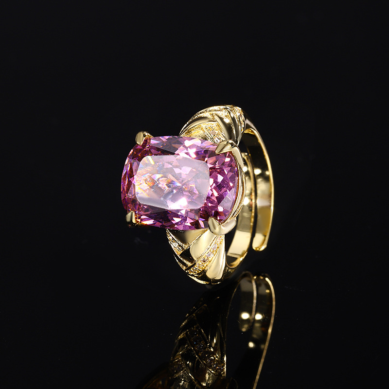 2024 nueva joyería Zhuang Shengsheng fondo de cobre chapado en oro simulación nido de pájaro cortado tesoro de color anillo retro mujer 12*16