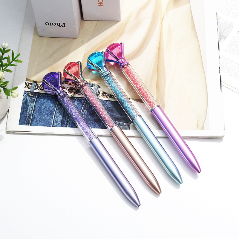 创意大钻石笔彩色水晶流沙碎钻圆珠笔益智仿金属杆学生礼品笔批发