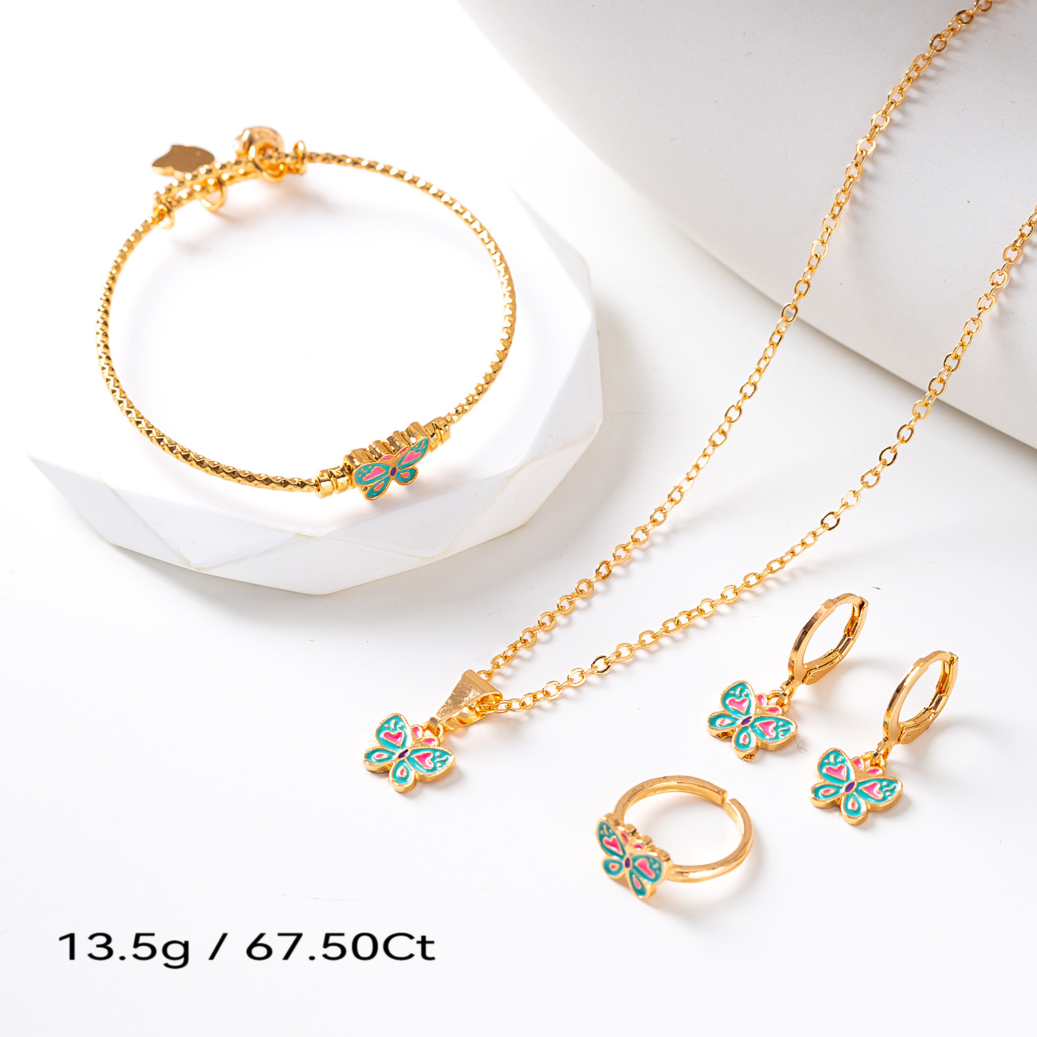 Moda infantil bronce dorado goteo de aceite conjunto de joyas mariposa Mickey anillo de dibujos animados collar pendientes brazalete joyas