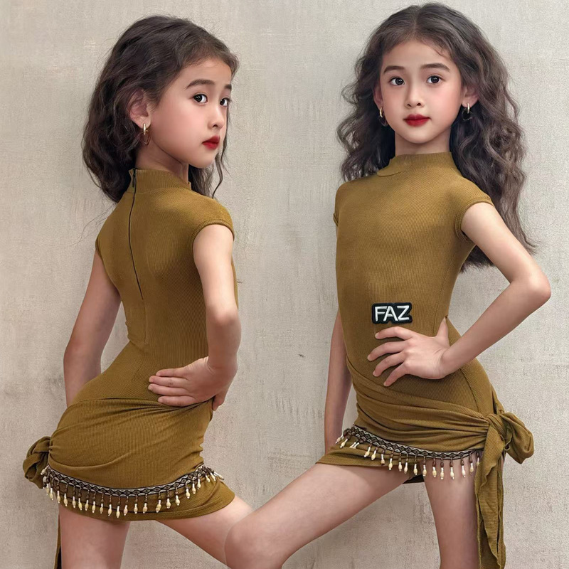 FAZ 子供用ラテンダンススカートスーツ、高級練習服、子供用ネットセレブラテンダンス練習服、パフォーマンス服|undefined