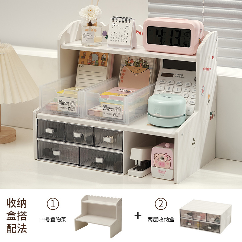 Ins風二重上昇デスクトップ棚寮オフィス化粧品文房具本収納整理棚