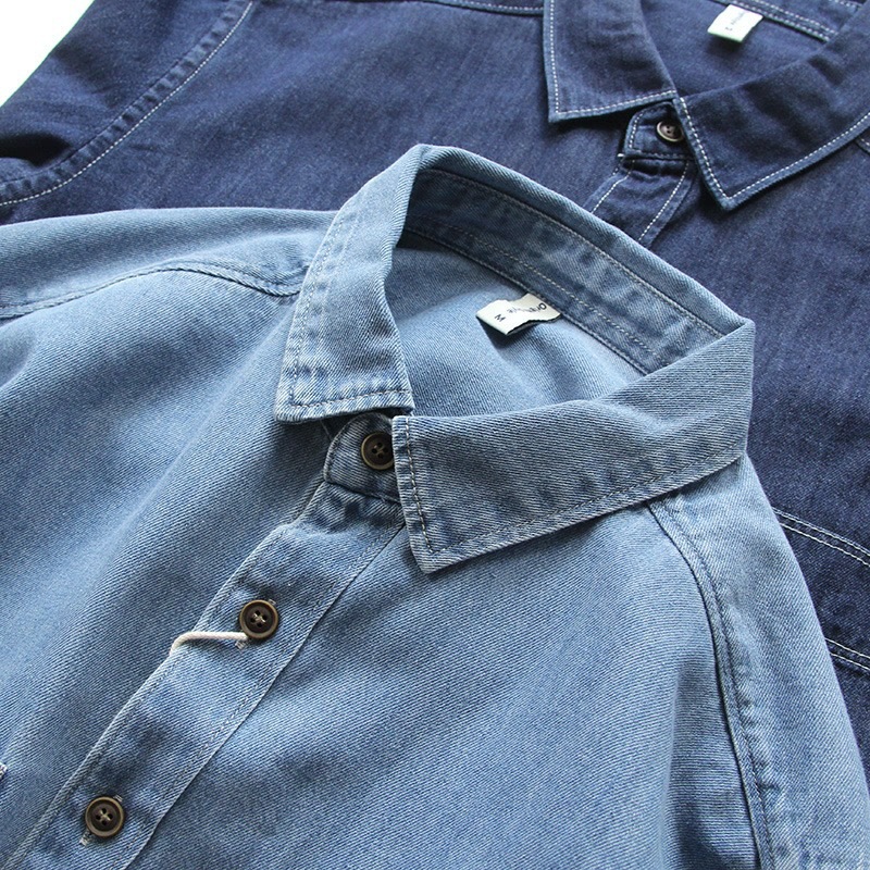Retro Solid Color Denim Shirt For Men Loose Casual Workwear Top_voghion.com