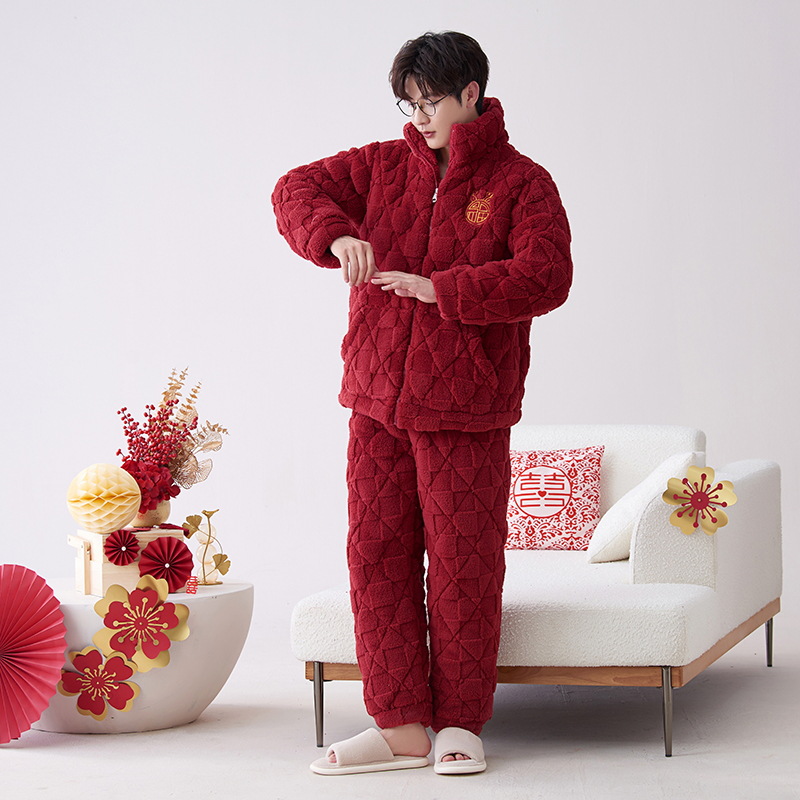 Pijamas de los hombres de invierno de coral de lana de tres capas traje acolchado 2023 nueva franela de invierno de los hombres más tamaño homewear