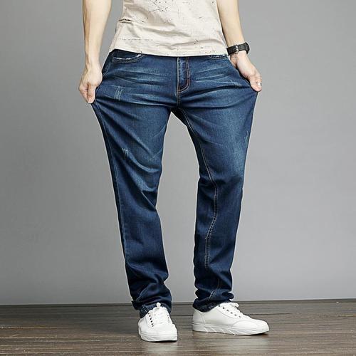 Men's Summer Slim Fit Wide Leg Straight Leg Elastic Small Foot High Waisted Stretch Denim Pants for Plus Size