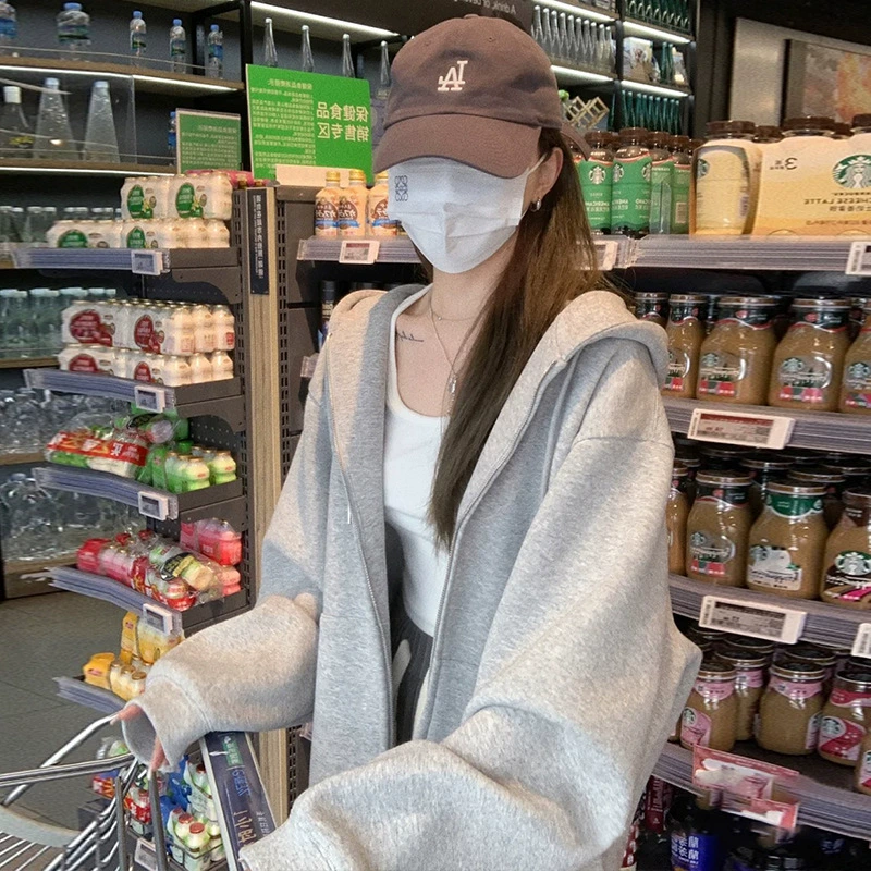 Кардиган на раннюю весну 2022, новые серые топы, женский тонкий кардиган на молнии с капюшоном, небольшой топ, весенне-осенний свитшот