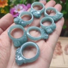 天然翡翠A货戒指 蓝水貔貅玉扳指 翠玉貔貅指环 男女款玉戒 配饰