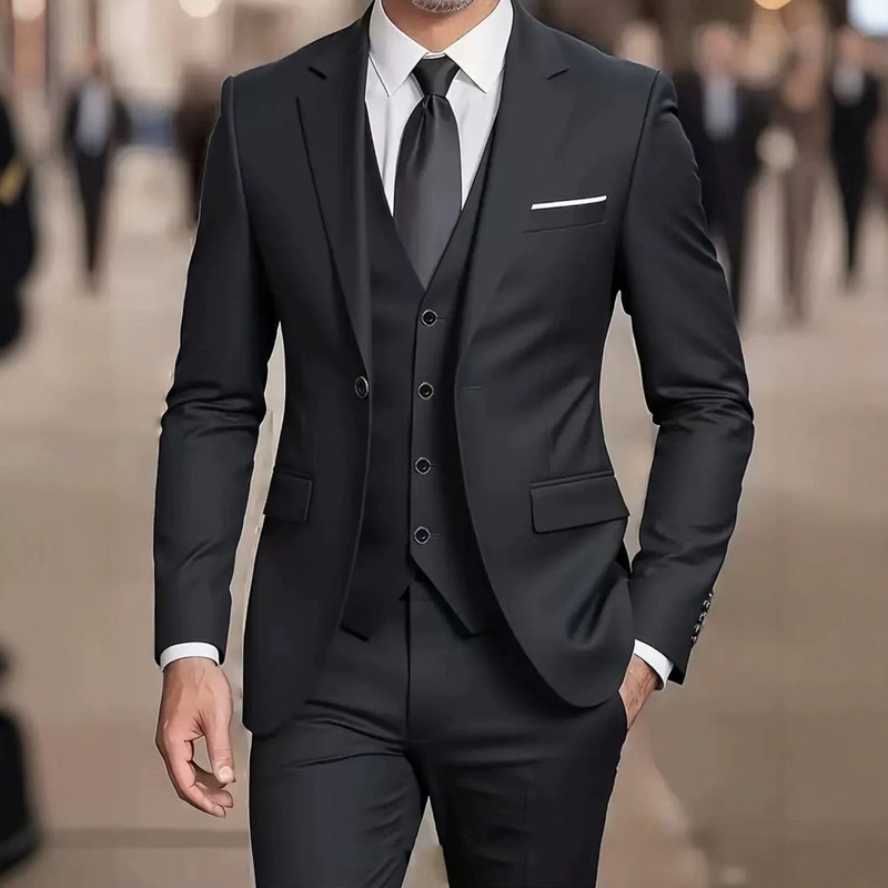 European and American Cross-Border Men's Suit Suit Wedding Host Business Three-Piece Suit Foreign Trade Slim Formal Suit