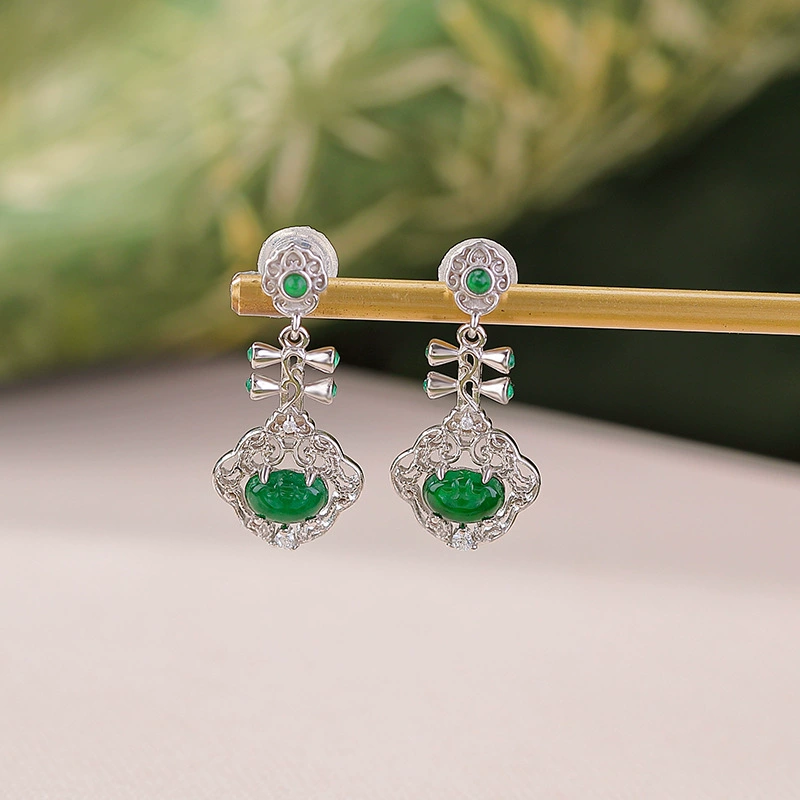  natural jade, серьги, образец серебро 925, китайский стиль