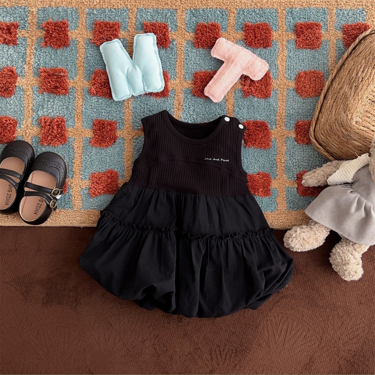 Youhe 2025 verano nuevo estilo coreano clásico pequeño vestido negro 1-3 años vestido de niña falda de chaleco de capullo de bebé