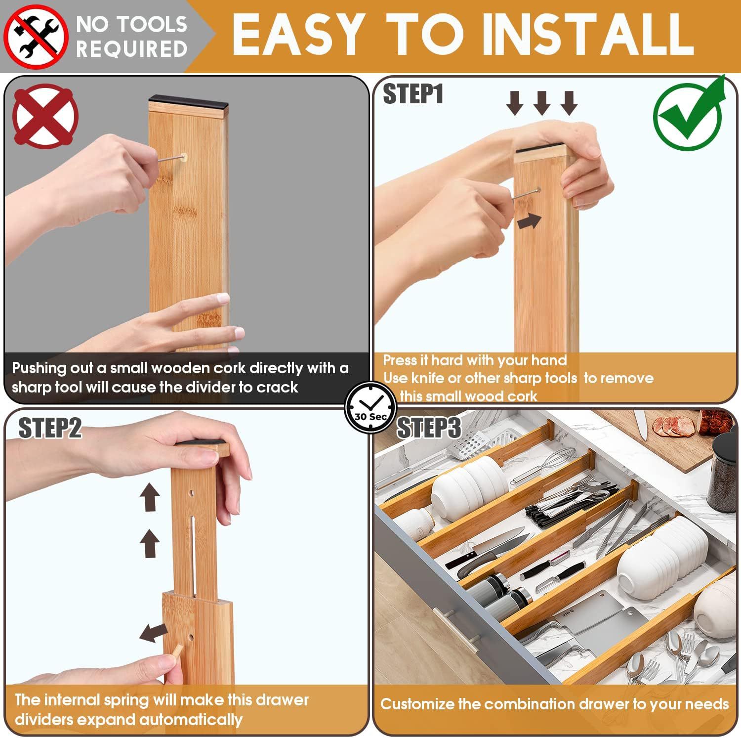 División de almacenamiento de cajón telescópico de bambú Nan bambú ajustable divisor de bambú conveniente partición de cocina doméstica