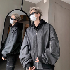欧米のhiphopの偽の2つのコートの男性の春秋の金の潮のブランドのごろつきの帥は帽子の野球の服のパイロットのジャケットの皮の服をつないでいます。