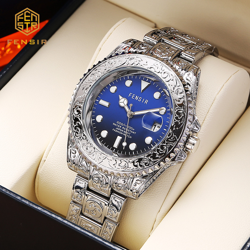 Fensir Brand Laojia Same Style Three-Dimensional Carved Gradient Trendy Men's Retro Quartz Watch Factory Wholesale