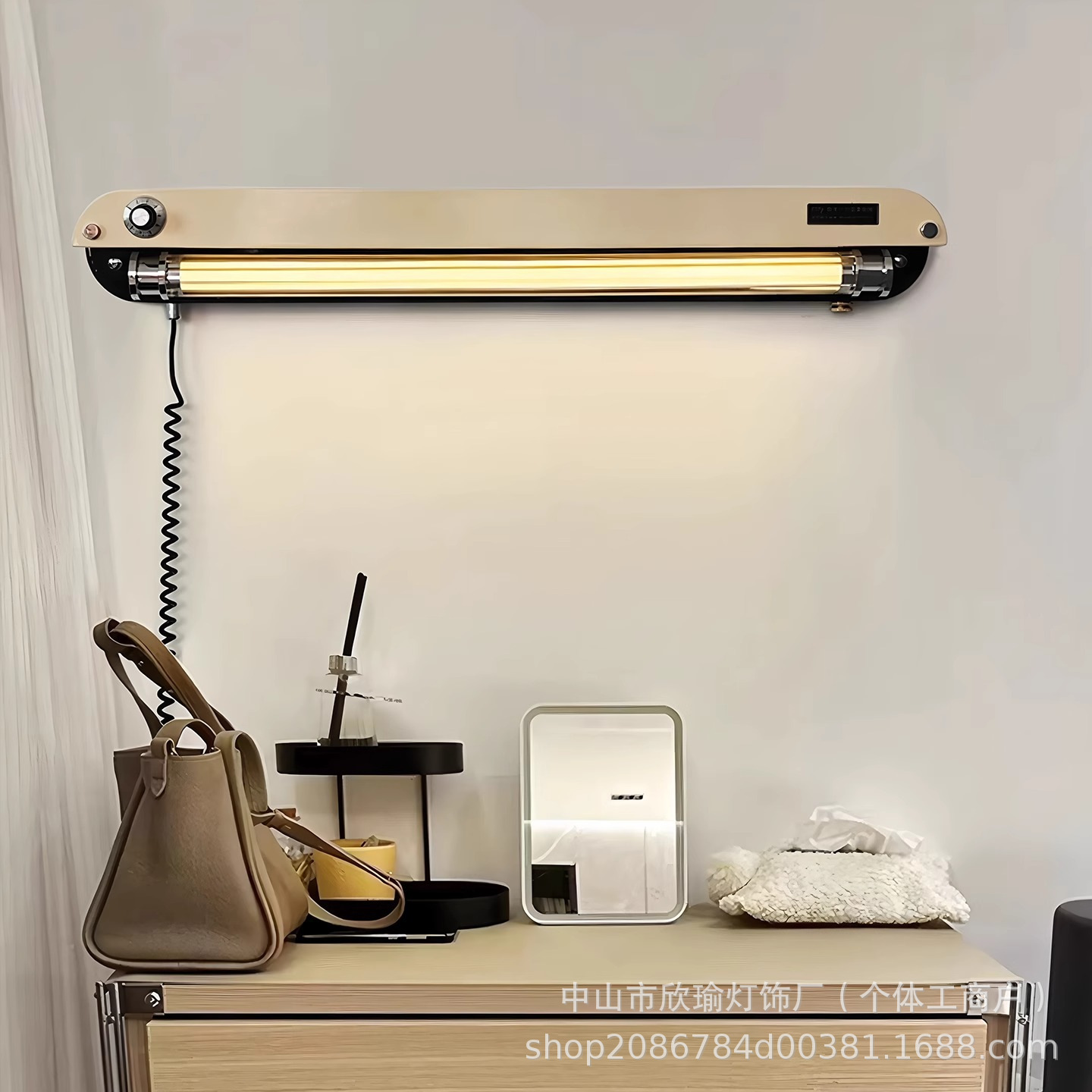 lámpara de pared medieval retro nostálgica dormitorio cabezal de cama pasillo industrial brillo ajustable sin cables estante de lámpara de pared