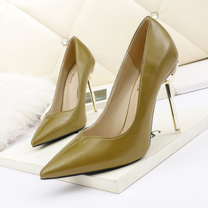 Korean fashion pointed net red high heels banquet metal thin heel women’s single Shoes Sexy Professional ol women’s shoe