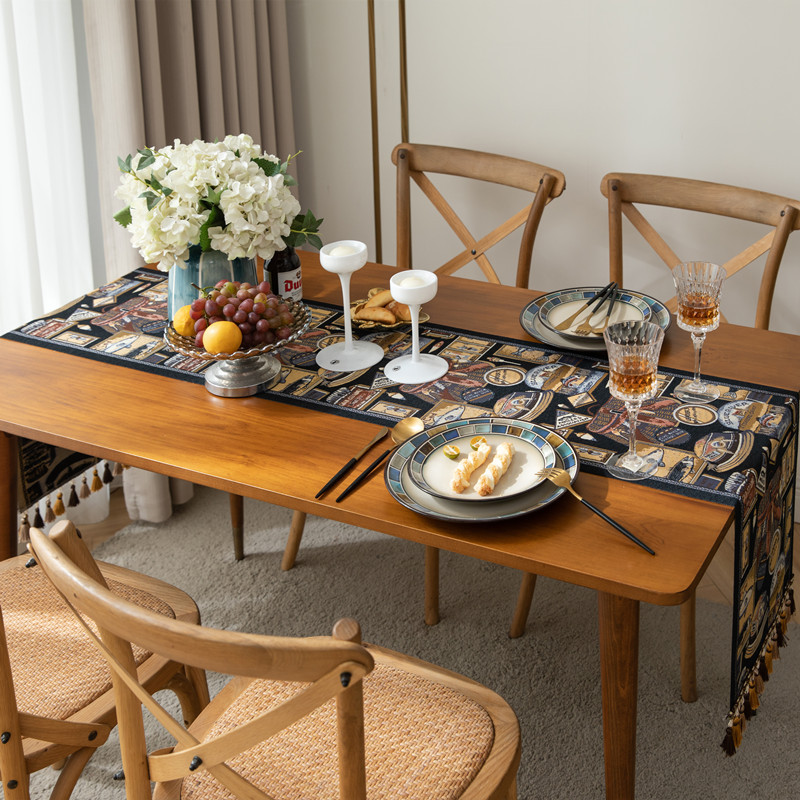 American Retro Color-woven Jacquard, Ethnic Style With Tassels, Household Polyester Tablecloth, Table Runner, Bed Runner_voghion.com