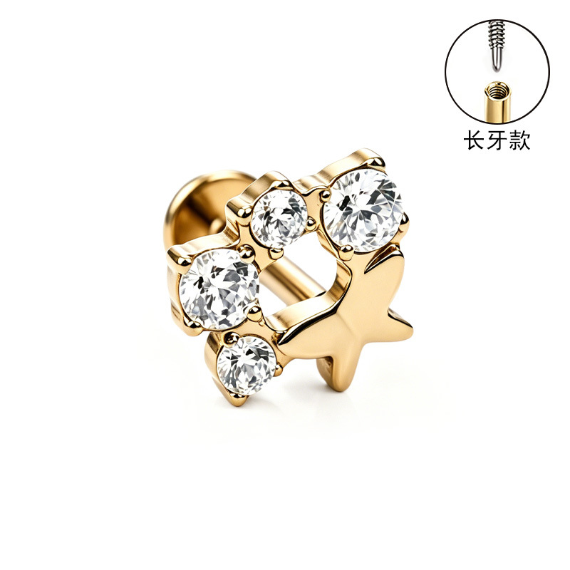 F136 Titanium Alloy Ear Studs Carved Long Tooth Ear Bone Studs Zirconia Lip Studs G23 Titanium Body Piercing Jewelry detail image 26