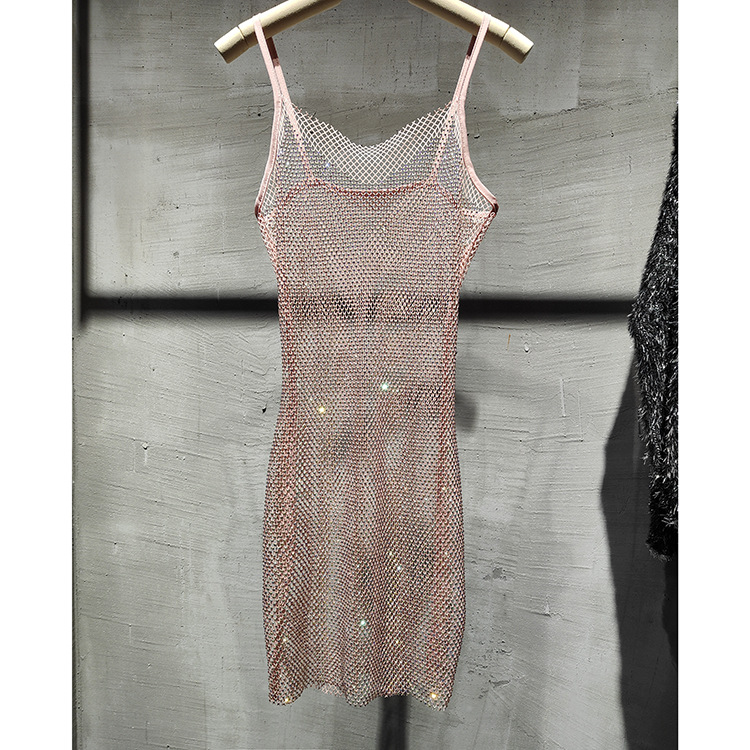 Wholesale Women's Sexy Diamond Solid Color Nightclub Party Bar V Neck Sleeveless Strap Dress display picture 13