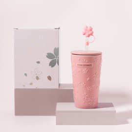 陶瓷定制杯子女生高颜值大容量樱花吸管杯咖啡杯马克杯杯子一套