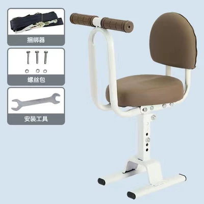Vehicles, Foldable Front-Mounted Yadi: Motorcycle child seat - o08-white-lifting-model-brown-thickened-single-seat-armrest-and-backrest-binder