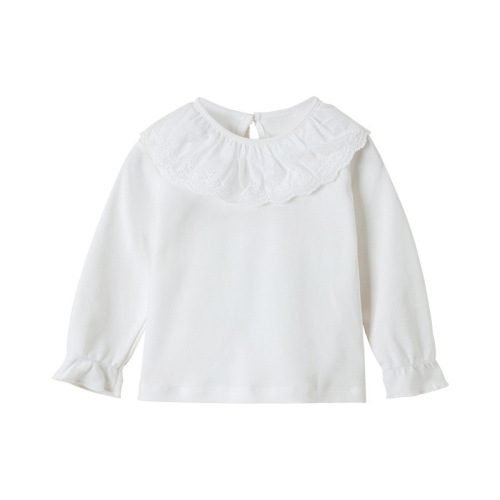 Baby Girls Spring and Autumn T-Shirt Pure Cotton Top Crew Neck Cute Long Sleeve Baby Doll Collar Base Shirt Autumn Clothes