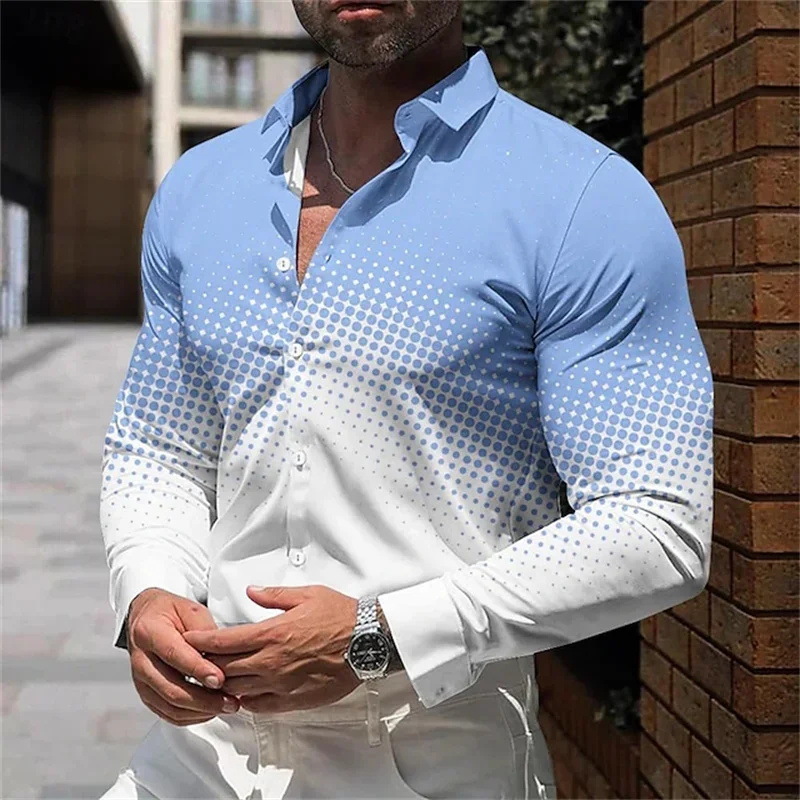 Diseño de hombre estilo degradado 2024 otoño suelto casual manga larga solapa botón camisa MB12