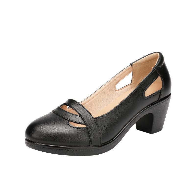 Sandal nữ đế xuồng gót trung bình mũi kín miệng nông, đế mềm, gót 6 cm — Đen 6CM, Trắng 6CM