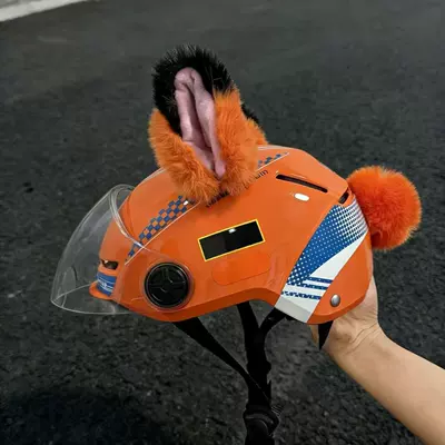 Cat and Rabbit Ears Cute: Motosiklet dəbilqələri - orange-and-black-ears-tail-helmet-not-included