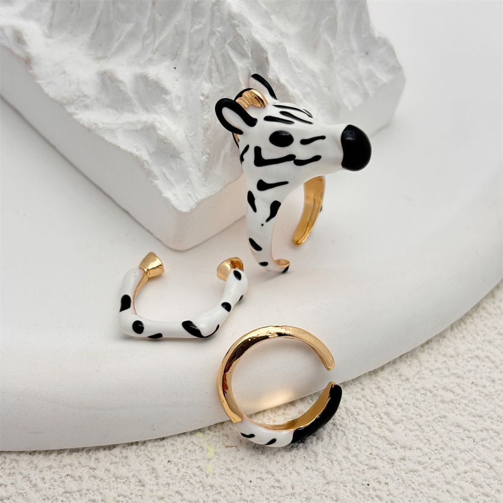 20g Weight Rings Classification 3 Pieces Set Quantity Daily Occasion Iron, Copper Material Zebra Pattern All Seasons Season Women's Gender Plating Design Cute, Simple Style Style Cute Simple Style Zebra Iron Copper Plating Women's Rings 6