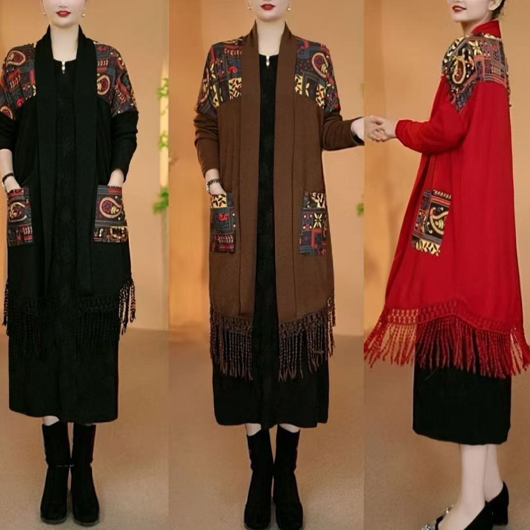 Mom's Knitted Shawl 2026 New Spring and Autumn Coat Chinese Style Fashionable Cardigan Loose Tassel Outerwear