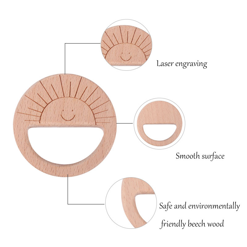 Nuevo bebé suministros juguete de haya mordedor bebé molar mordedor pulsera DIY Smiley sol láser talla