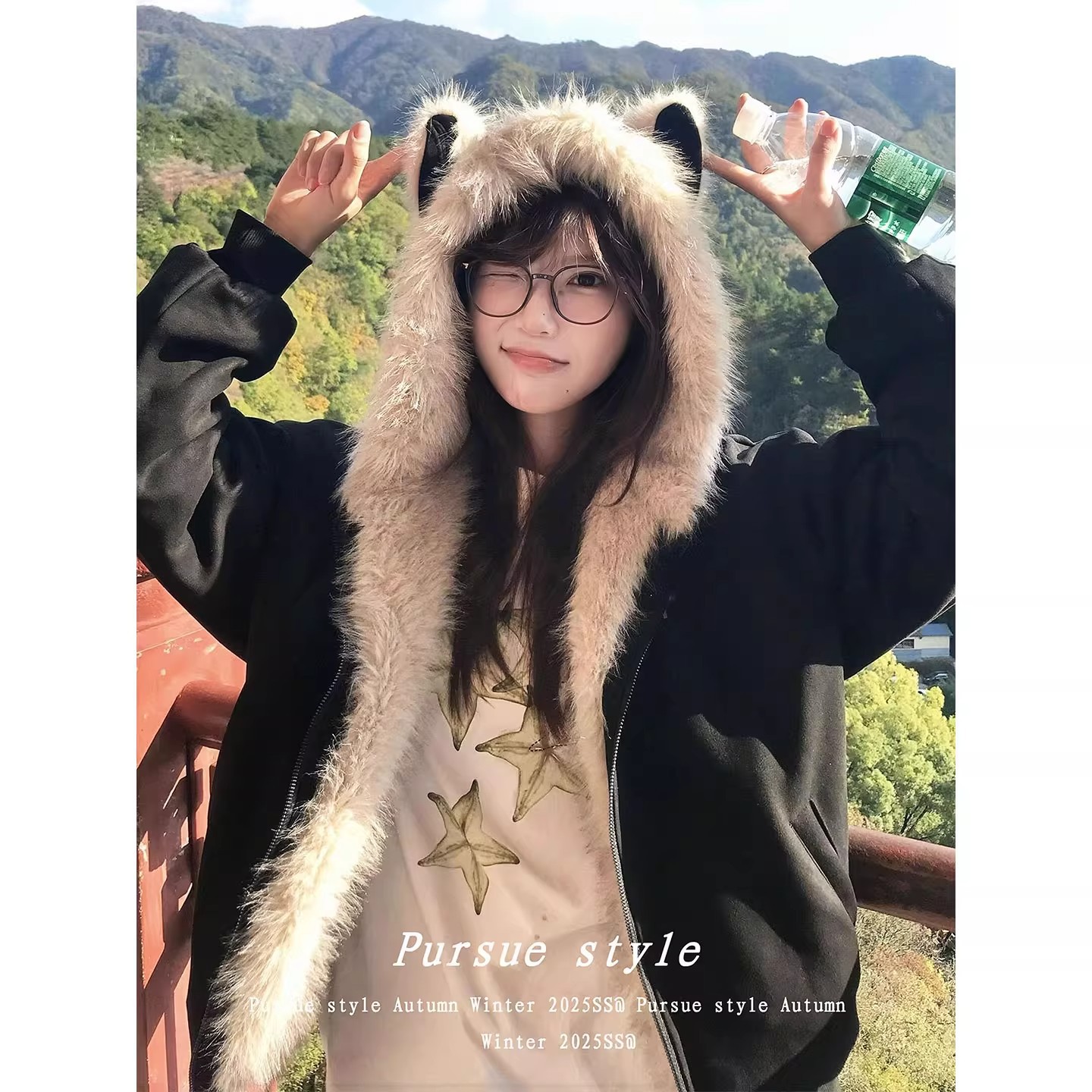 [Cross-Border Foreign Trade Exclusive, Millions in Stock] Zuo Shan Diao Fur Collar Cat Ear Cotton Coat, New Winter Thickened Couple Style