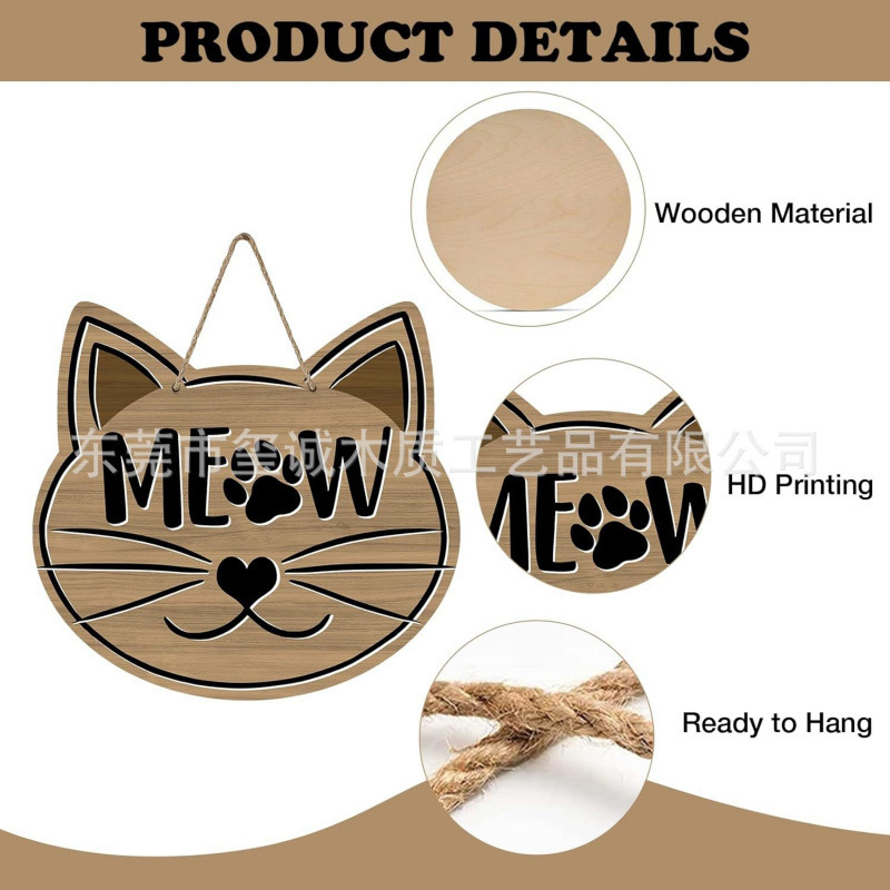 Cross-border wooden cute cat front door sign, pet farmhouse wooden sign, outdoor porch decorative sign