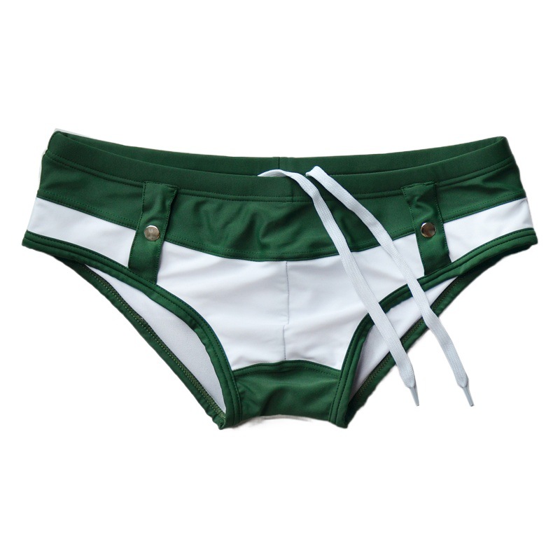 D.M men's swimming trunks sexy low waist stitching tether black and white briefs nylon tight swimming pool party big party net red
