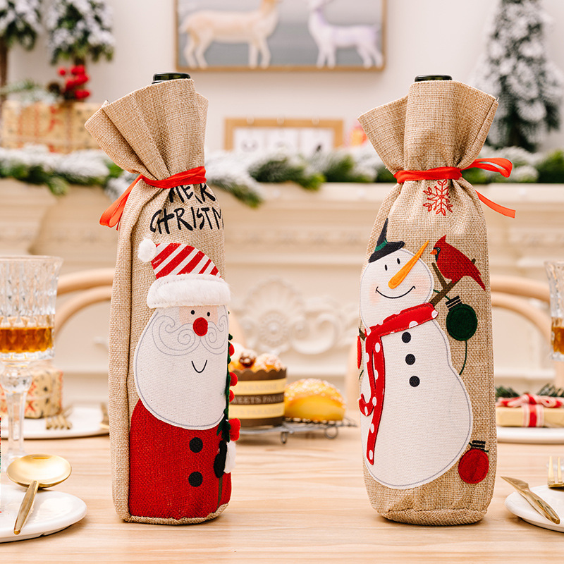 Navidad transfronteriza botella de vino nuevo lienzo bordado botella de vino viejos muñeco de nieve decoración de mesa de Navidad