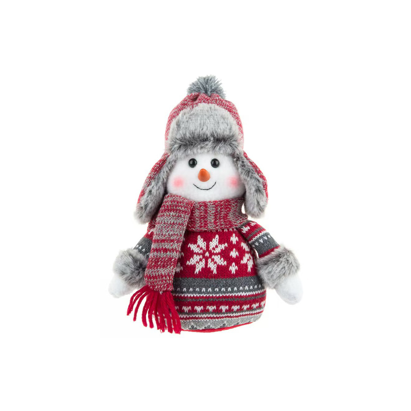 Christmas Snowman Plush Doll – Handmade Knit Fabric, Festive Tabletop Decor For Home/Shop Window (Set Of 2 Styles: Elf Hat & Fur Cap)_voghion.com