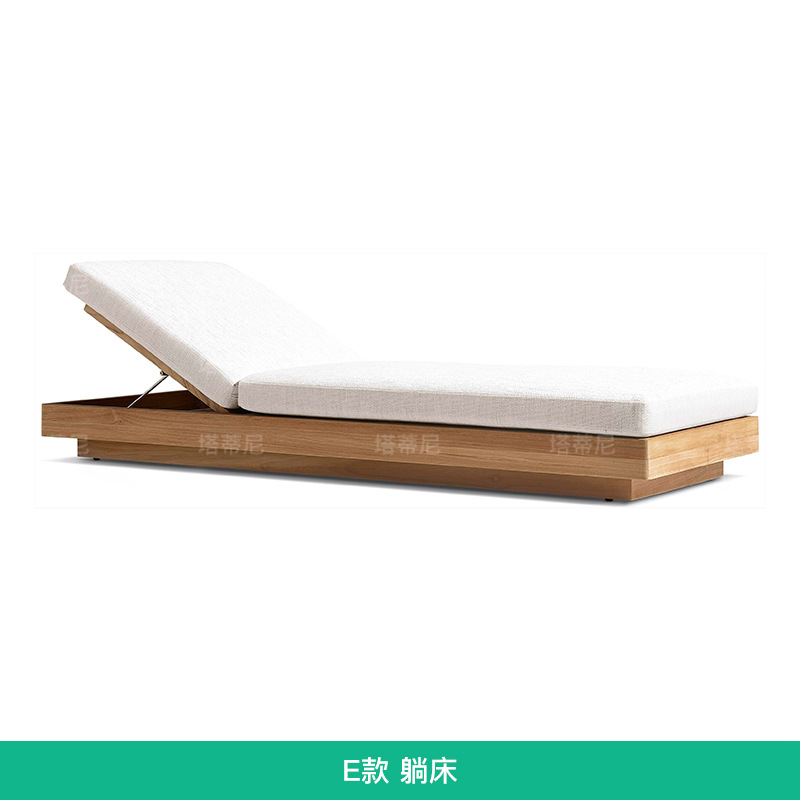 Silla de madera maciza al aire libre Villa patio impermeable muebles de protección solar Jardín al aire libre hotel playa casual cama de madera