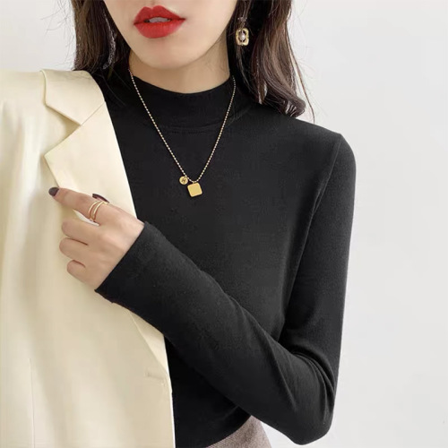 Pure Color Half-Neck Modal Base Shirt Women Autumn Warm Top Slim Fit Versatile Slimming Fall Top