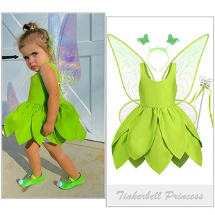 Ins Christmas Green Elf Elf Elsa Wonderful Fairy Tinker bell Princess Dress Tinker bell New