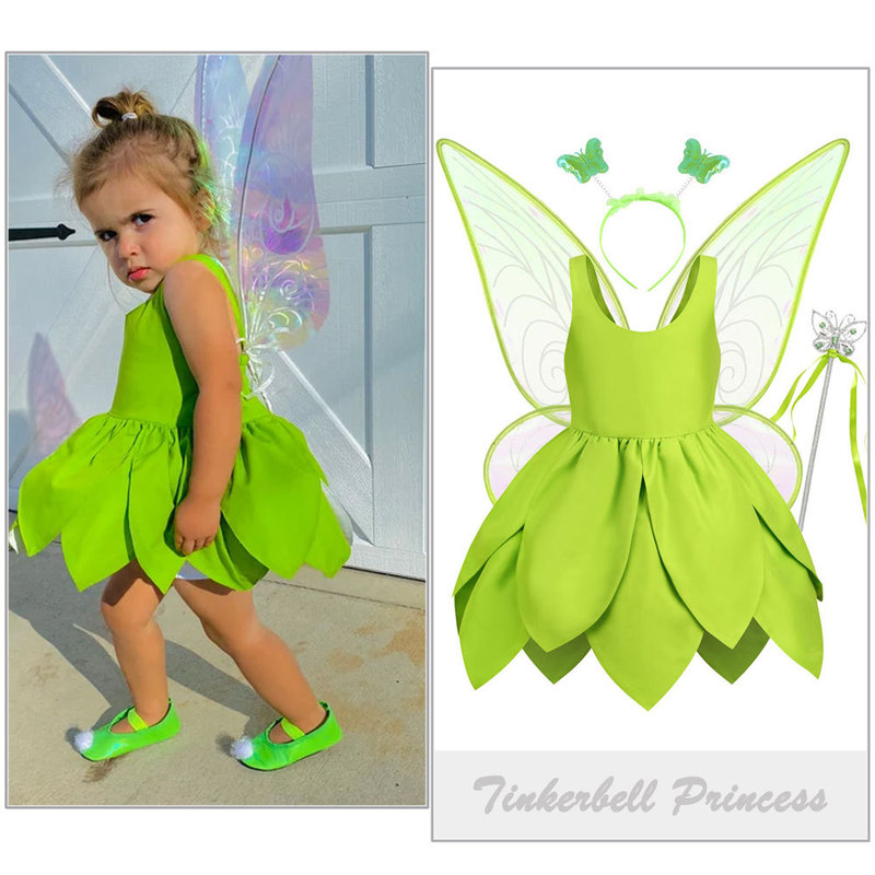 Ins Christmas Green Elf Elf Elsa Wonderful Fairy Tinker bell Princess Dress Tinker bell New