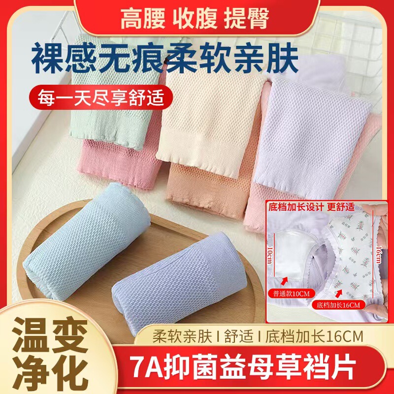 Source Factory Wholesale Cross-Border 16cm Extended Motherwort Bottom Crotch Underwear High Waist Skin-Friendly Seamless Underwear for Women