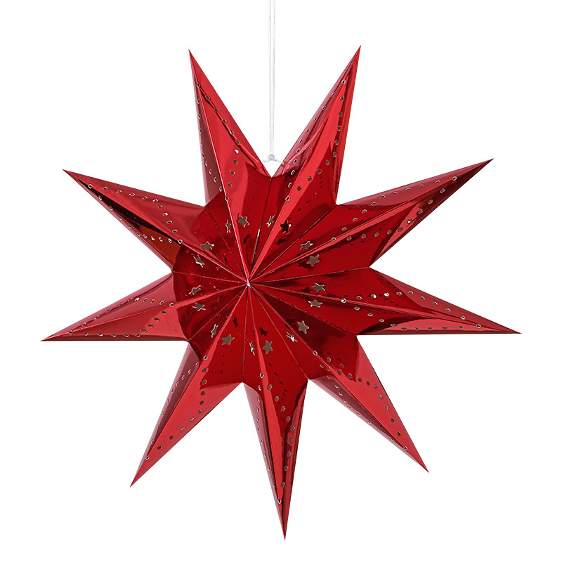 Decoración navideña Estrellas Linterna de papel Iluminación de estrella de cinco puntas Candelabro Árbol de Navidad Decoración navideña Colgante de estrella de nueve puntas