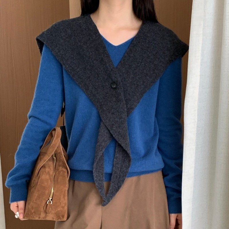 秋冬纯羊毛披肩女韩系慵懒感时髦简约外搭纯色交叉小坎肩衬衫披肩|undefined
